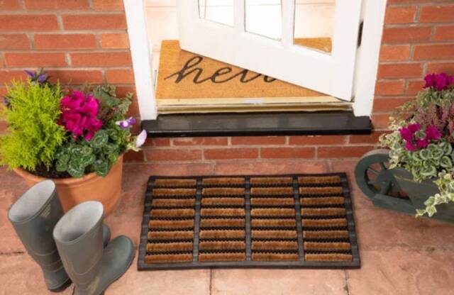 Rubber Tray With Coir Brushes Doormat 60 X 40 2cm Anti Slip Backing - image 1