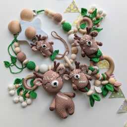 Deer Baby Gift Set Crochet Rattle, Pacifier Clip, Stroller Toy & Stuffed Animal