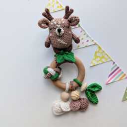 Deer Baby Gift Set Crochet Rattle, Pacifier Clip, Stroller Toy & Stuffed Animal - thumbnail 3