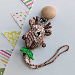 Deer Baby Gift Set Crochet Rattle, Pacifier Clip, Stroller Toy & Stuffed Animal - thumbnail 2