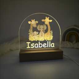 Personalized Safari Kids Night Light - Custom Led Lamp For Children's Bedroom, Animal Themed, 3 Settings Light Gift - thumbnail 1