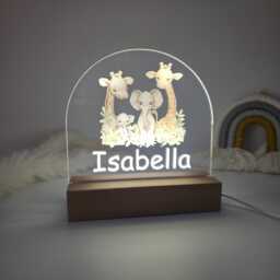 Personalized Safari Kids Night Light - Custom Led Lamp For Children's Bedroom, Animal Themed, 3 Settings Light Gift - thumbnail 2