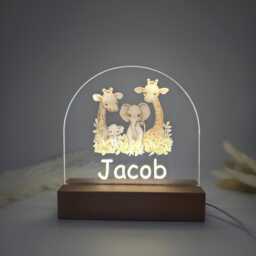 Personalized Safari Kids Night Light - Custom Led Lamp For Children's Bedroom, Animal Themed, 3 Settings Light Gift - thumbnail 3