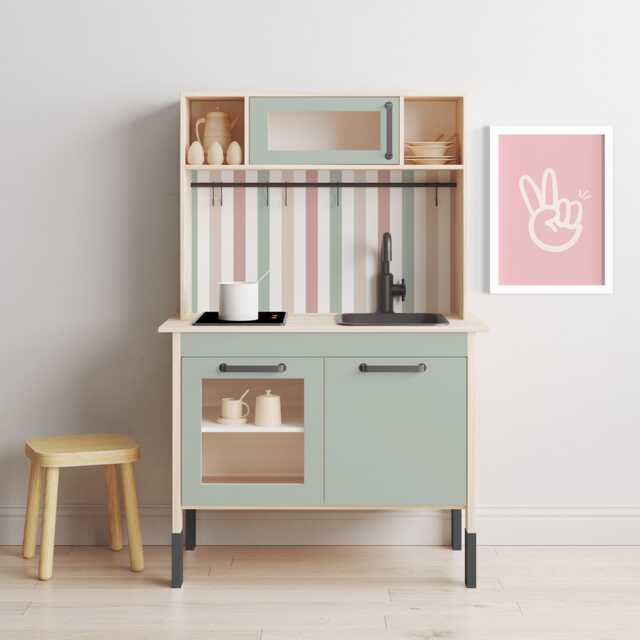 Neutral Stripes Duktig Kitchen Sticker, Play Decals, Pretend Decor, Kids Playroom Toddler Toy Room ~ Green Or Pink Front - image 1