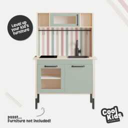 Neutral Stripes Duktig Kitchen Sticker, Play Decals, Pretend Decor, Kids Playroom Toddler Toy Room ~ Green Or Pink Front - thumbnail 2