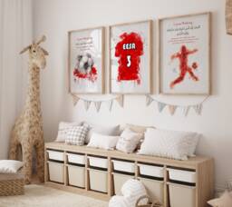Set Of 3 Personalised Childrens Islamic Wall Art Prints in Red & White Football Theme Morning Dua Sleeping - thumbnail 1