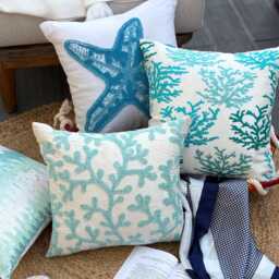 "Blue Cotton Linen Embroidered Throw Pillow Cover, 16""x16" - thumbnail 3