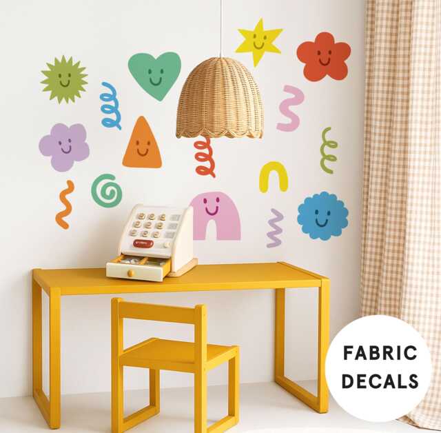 Doodle Fabric Wall Stickers Colorful Abstract Shapes, Kids Room Decor - image 1