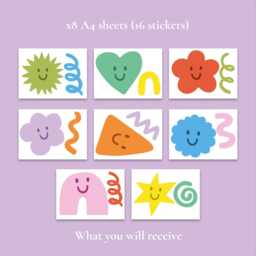 Doodle Fabric Wall Stickers Colorful Abstract Shapes, Kids Room Decor - thumbnail 3