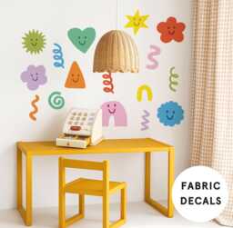 Doodle Fabric Wall Stickers Colorful Abstract Shapes, Kids Room Decor - thumbnail 1