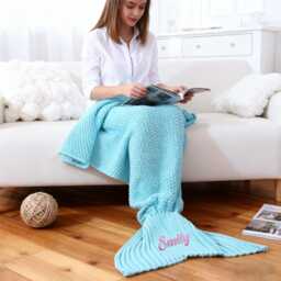 Custom Hand-Embroidered Mermaid Tail Blanket, Personalized Blanket Gifts For Kids Adult All Seasons - thumbnail 1