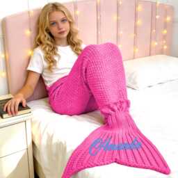 Custom Hand-Embroidered Mermaid Tail Blanket, Personalized Blanket Gifts For Kids Adult All Seasons - thumbnail 3