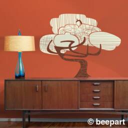 Mid Century Modern Tree Wall Decal, Vintage Style Decor, Bonsai Art, Free Shipping - thumbnail 1