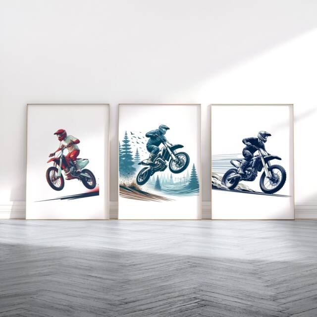 Motocross Wall Art Print - Set Of 3 Minimalist Dirt Bike Posters - Motorcycle Poster Biker Artwork Boys Room Decor - image 1