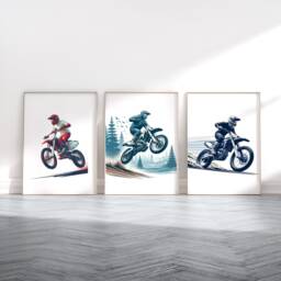 Motocross Wall Art Print - Set Of 3 Minimalist Dirt Bike Posters - Motorcycle Poster Biker Artwork Boys Room Decor - thumbnail 1