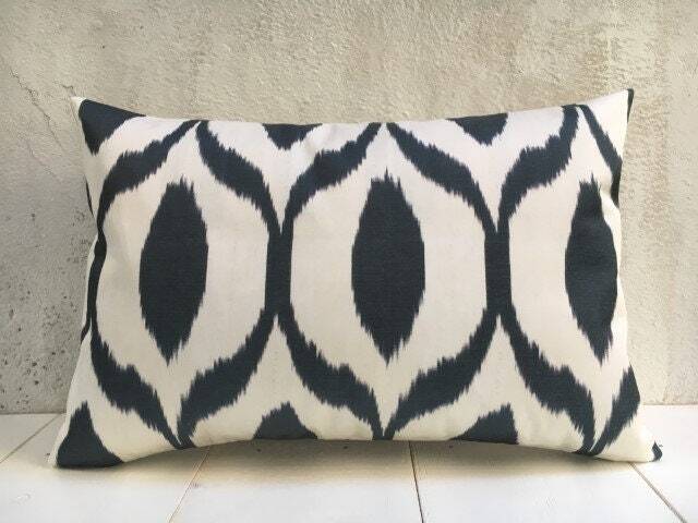 Silk Ikat Pillow Cover, Handwoven Cushion, Modern Home Decor - 16x24 - image 1
