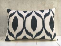 Silk Ikat Pillow Cover, Handwoven Cushion, Modern Home Decor - 16x24 - thumbnail 1