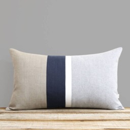 Navy & Gray Chambray Striped Lumbar Pillow Cover - 12x20 Modern Home Decor By Jillianrenedecor - Custom Colors Available - thumbnail 2