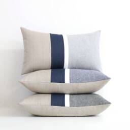 Navy & Gray Chambray Striped Lumbar Pillow Cover - 12x20 Modern Home Decor By Jillianrenedecor - Custom Colors Available - thumbnail 1