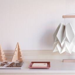 Table Lamp, Origami Lamp - Lamp Light Grey With Polar White Stripe Wooden Structure - thumbnail 2
