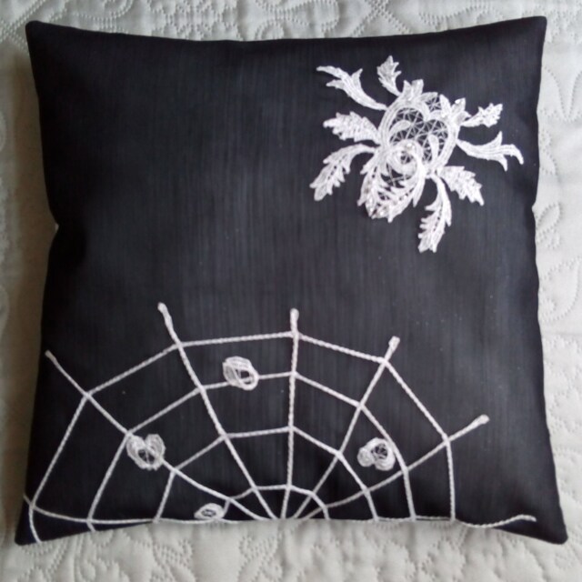 Halloween Pillow Cover, Decor, Spider's Web, Witch Pillowcase, Black Cushion, Handmade Tulle, Glitter Pillowcase - image 1