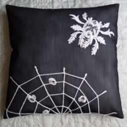 Halloween Pillow Cover, Decor, Spider's Web, Witch Pillowcase, Black Cushion, Handmade Tulle, Glitter Pillowcase - thumbnail 1