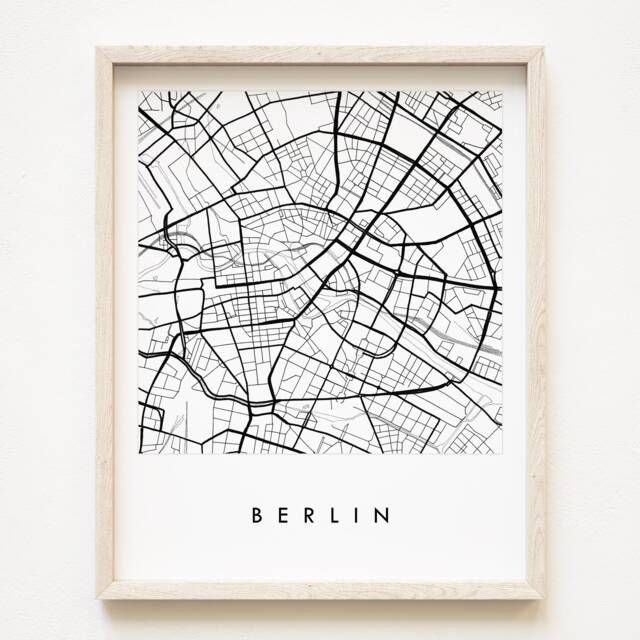 Berlin Map Hand Drawn Street Germany City Drawing Black & White - Art Print Wedding Anniversary Gift German European Travel Print - image 1