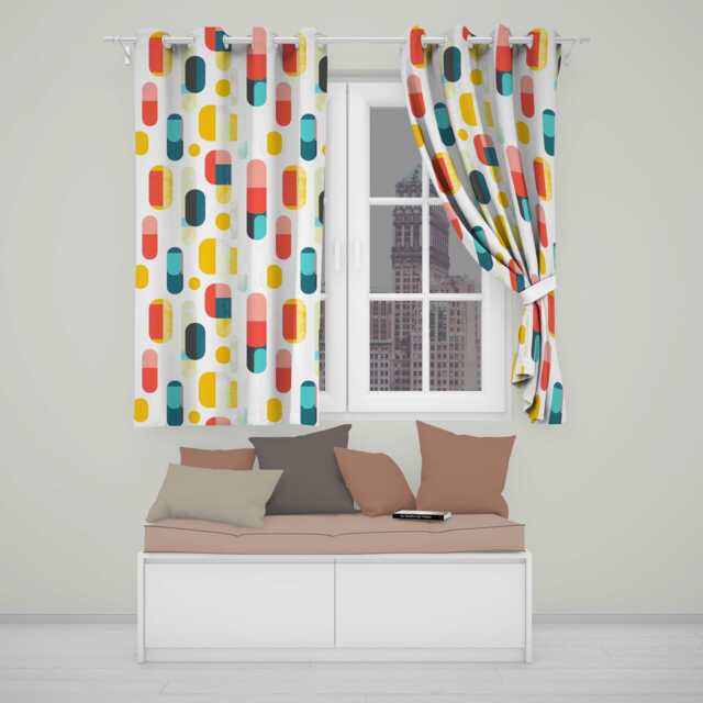 Abstract Textured Rounded Shapes Color Block Modern Seamless Pattern Readymade Eyelet Ring Top Thermal 100% Blackout Curtains - image 1