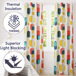 Abstract Textured Rounded Shapes Color Block Modern Seamless Pattern Readymade Eyelet Ring Top Thermal 100% Blackout Curtains - thumbnail 3