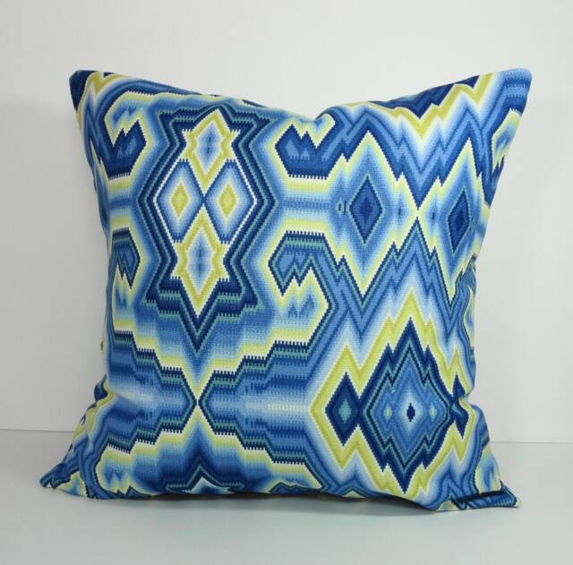 Colonial Williamsburg Pillow Cover Blue Yellow Diamond Maze Cushion - image 1