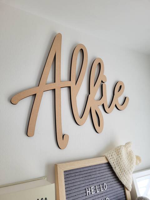 Personalised Baby Name Sign - 4mm Birch Wood Nursery Wall Decor, Custom Kids Room Decor - image 1