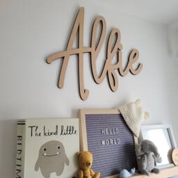 Personalised Baby Name Sign - 4mm Birch Wood Nursery Wall Decor, Custom Kids Room Decor - thumbnail 2