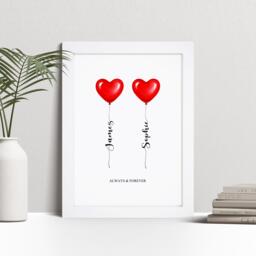 Personalised Couples Print, Love Heart Balloons Valentine's Day Gift, Custom Wall Art Framed Picture, Present For Him, Her Nl - thumbnail 1