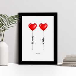 Personalised Couples Print, Love Heart Balloons Valentine's Day Gift, Custom Wall Art Framed Picture, Present For Him, Her Nl - thumbnail 2
