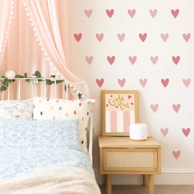 Pink Heart Wall Decals - Fabric Peel & Stick Sticker Set For Kids Rooms & Nursery - image 1