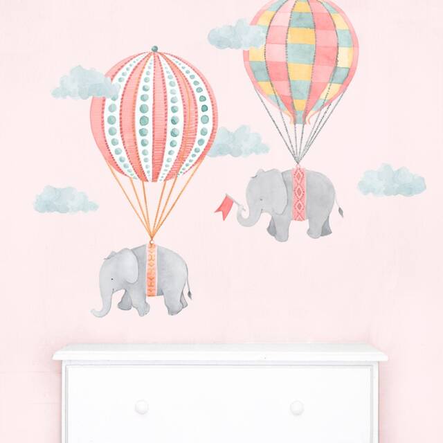 Sky High Hot Air Balloon Elephants - Pink Peel-And-stick Wall Decals Mej - image 1