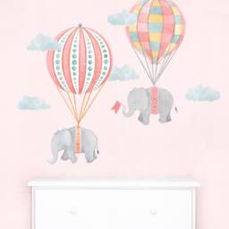 Sky High Hot Air Balloon Elephants - Pink Peel-And-stick Wall Decals Mej