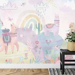 Llama Nursery Wallpaper Mural, Wildlife Art Print, Peel & Stick Decal - thumbnail 3