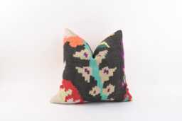 Vintage Kilim Pillow Cover Turkish Rug Cushion, Handwoven Wool 16x16 - thumbnail 1