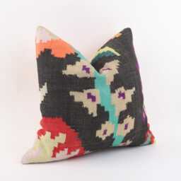 Vintage Kilim Pillow Cover Turkish Rug Cushion, Handwoven Wool 16x16 - thumbnail 3