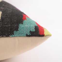 Vintage Kilim Pillow Cover Turkish Rug Cushion, Handwoven Wool 16x16 - thumbnail 4