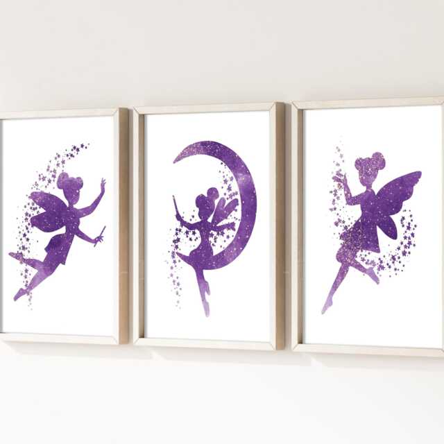 Magical Fairy Print Set Purple Nursery Decor - image 1