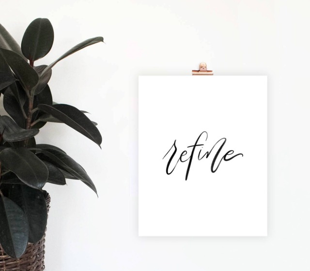 Refine Print, Digital Download, Office Decor, Minimalist Wall Art, Simple Home Calligraphy Brush Lettered Word Of The Year - image 1