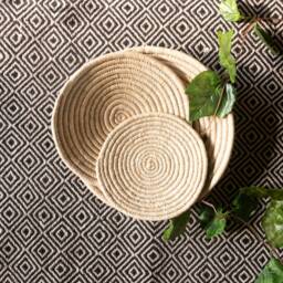 Black & Natural Sabai Grass Handwoven Baskets, Monochrome Plates, Set Of 4/6/8 10, Wall Art, African White Decor - thumbnail 3