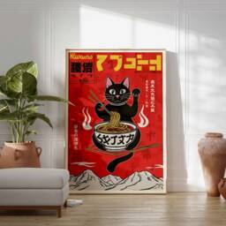 Retro Japanese Poster, Cat Art, Food Print, Botanical Wall Asian Decor, Oriental Pop Art Print - thumbnail 2