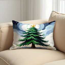 starry Christmas Tree Cushion Cover, Snowy Night Holiday Throw Pillowcase With Evergreen & Moonlight, Cozy Winter Decor For Sofa Or Bed - thumbnail 3