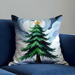 starry Christmas Tree Cushion Cover, Snowy Night Holiday Throw Pillowcase With Evergreen & Moonlight, Cozy Winter Decor For Sofa Or Bed