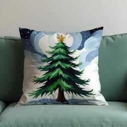 starry Christmas Tree Cushion Cover, Snowy Night Holiday Throw Pillowcase With Evergreen & Moonlight, Cozy Winter Decor For Sofa Or Bed - thumbnail 2