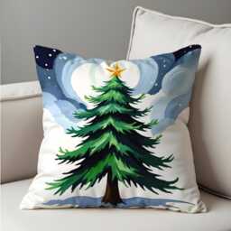 starry Christmas Tree Cushion Cover, Snowy Night Holiday Throw Pillowcase With Evergreen & Moonlight, Cozy Winter Decor For Sofa Or Bed - thumbnail 4