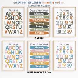 Kids Education Print Set -- Alphabet Print, Numbers Days Of The Week, Learn To Count, Classroom Prints, Rainbow Playroom, Unframed - thumbnail 3